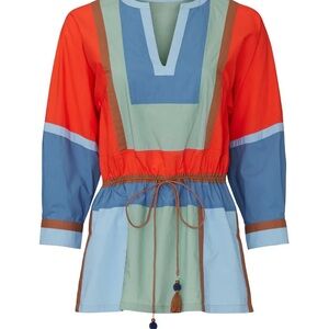 TORY BURCH COLOR-BLOCK POPLIN TUNIC Drawstring